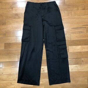Zara Wide Leg Cargo Black Pants Size L